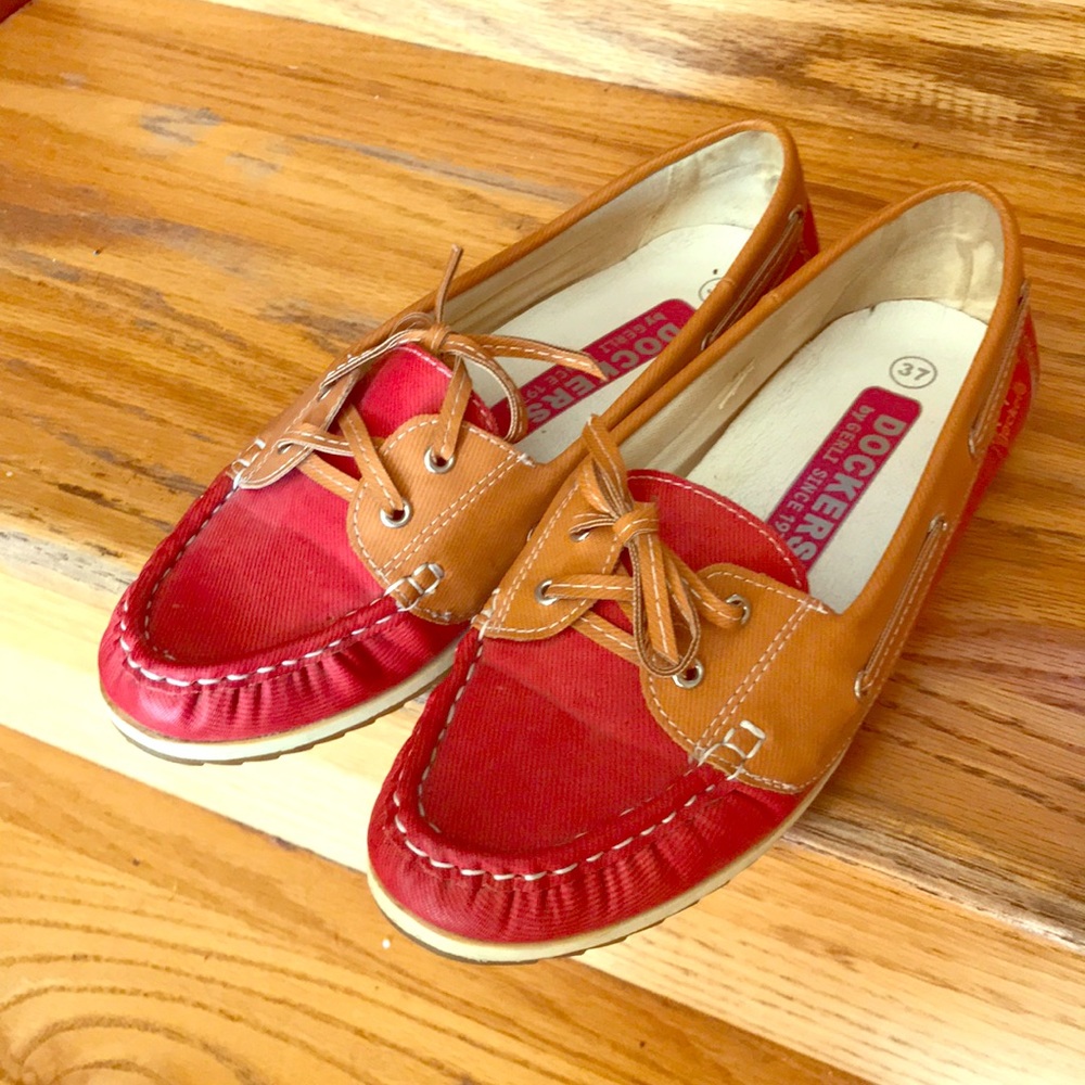 Red and brown Dockers loafers